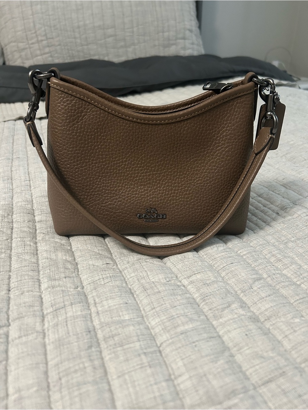 Coach Taupe Brown Pebbled Leather Shoulder Bag